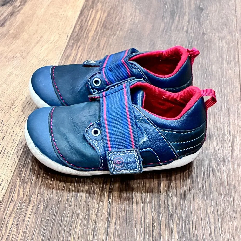 Stride Rite Red Blue Cameron Shoes Soft Sole Velcro Walker Size 5 Baby